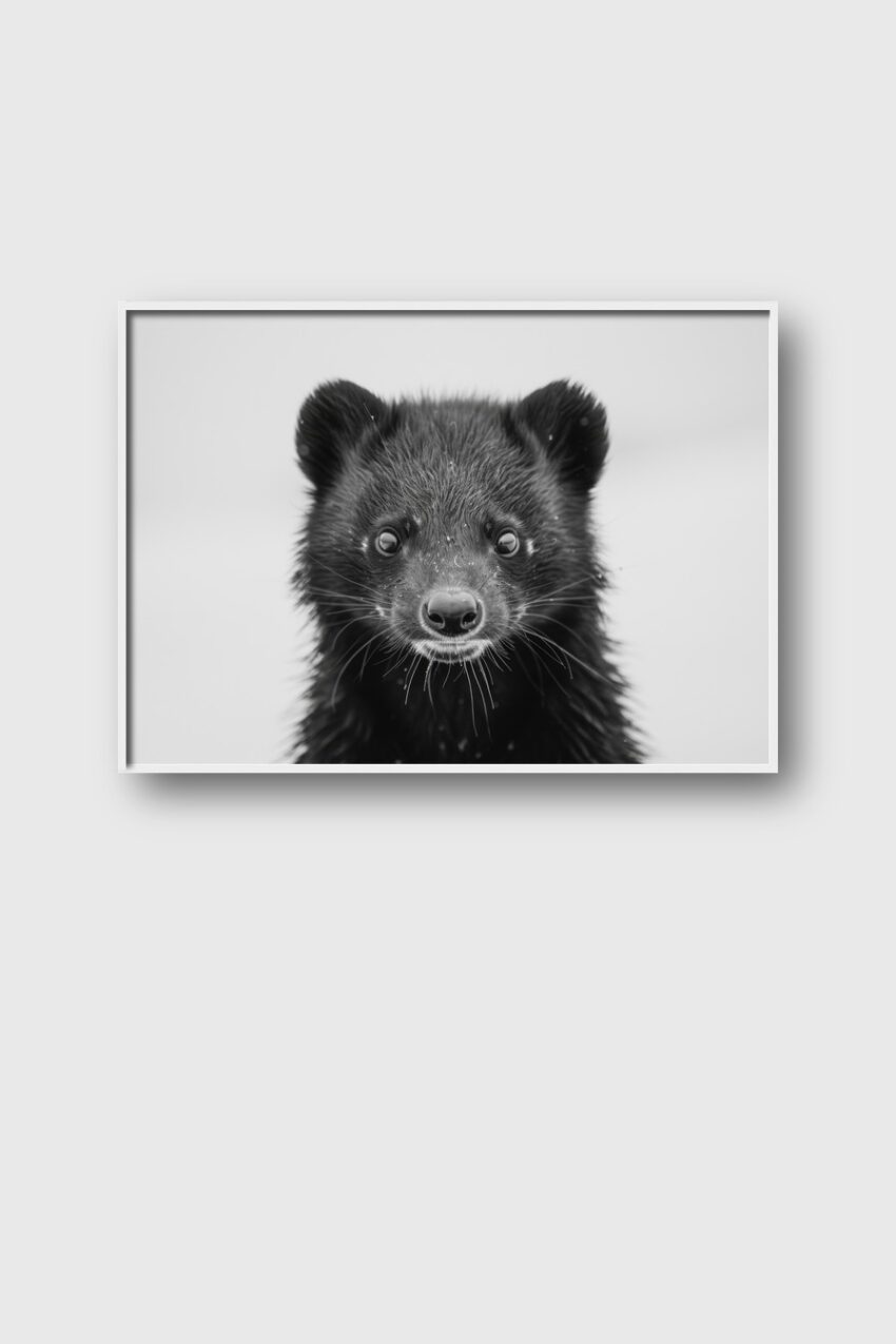 Fotografie Poster Marderhund Nahaufnahme schwarz-weiß intensiv