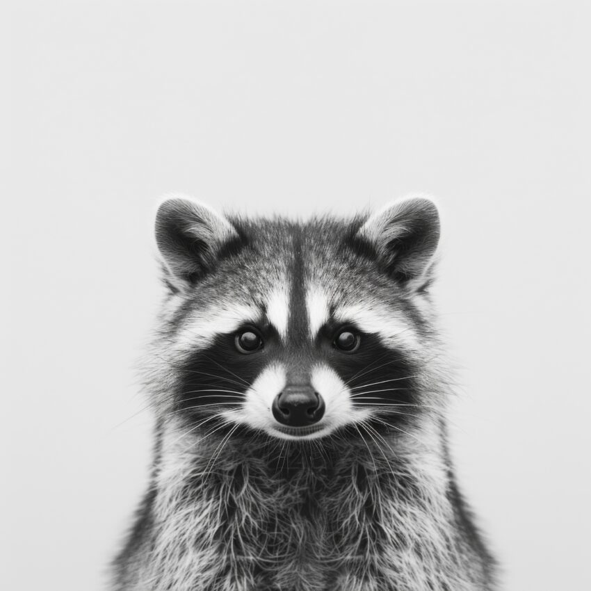 Fotografie Poster Waschbär Gesicht schwarz-weiß