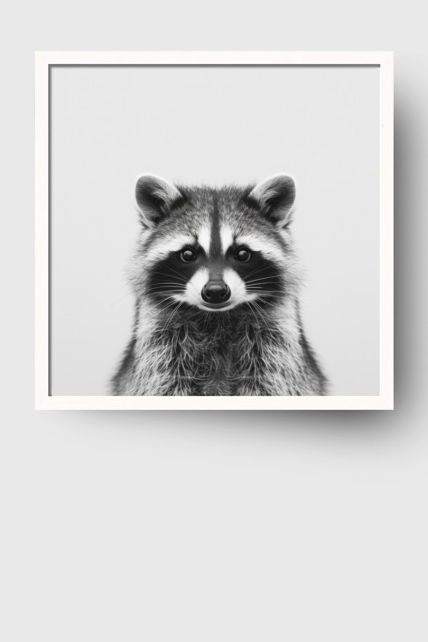 Fotografie Poster Waschbär Gesicht schwarz-weiß