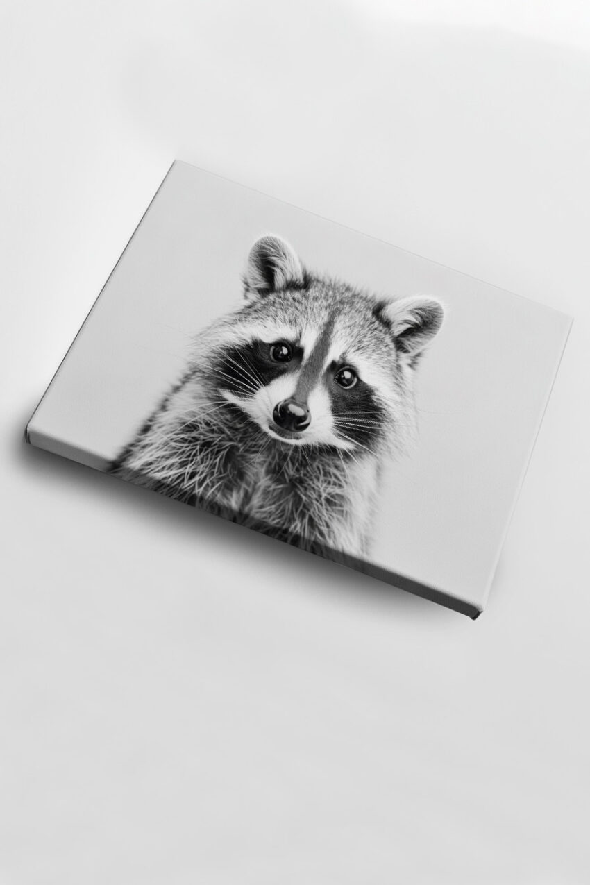 Fotografie Poster Waschbär Blick frontal schwarz-weiß