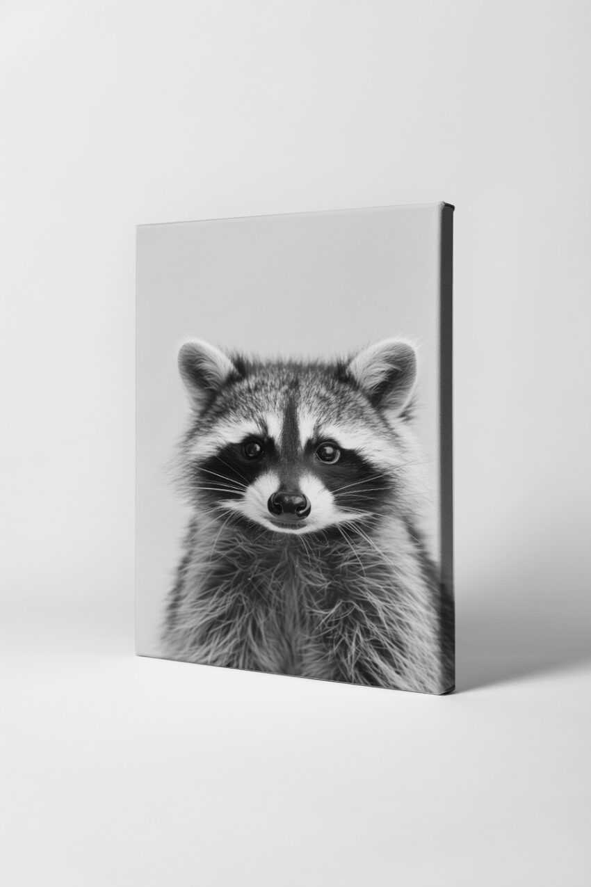 Fotografie Poster Waschbär Kopf frontal schwarz-weiß