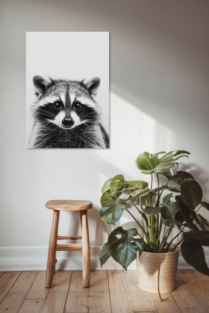 Fotografie Poster Waschbär Nase Nah schwarz-weiß