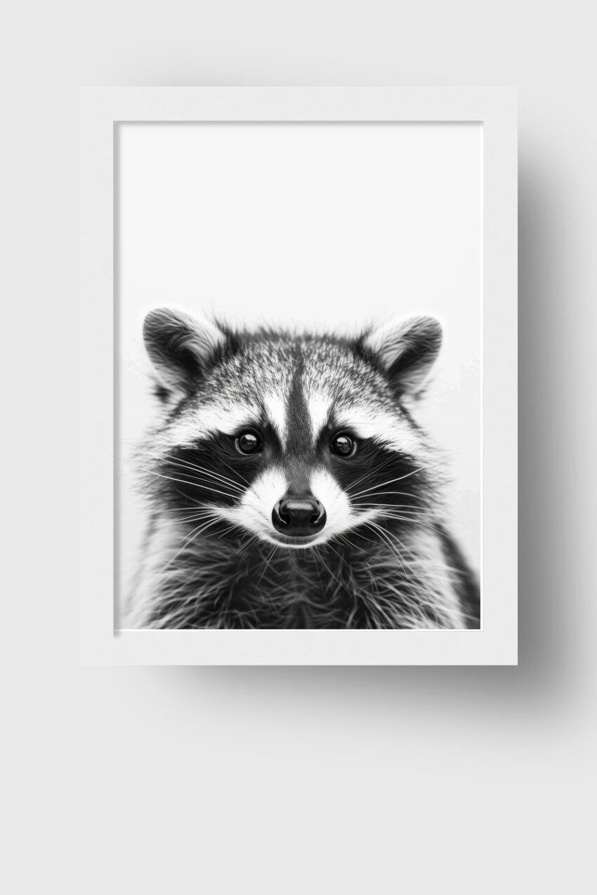 Fotografie Poster Waschbär Nase Nah schwarz-weiß
