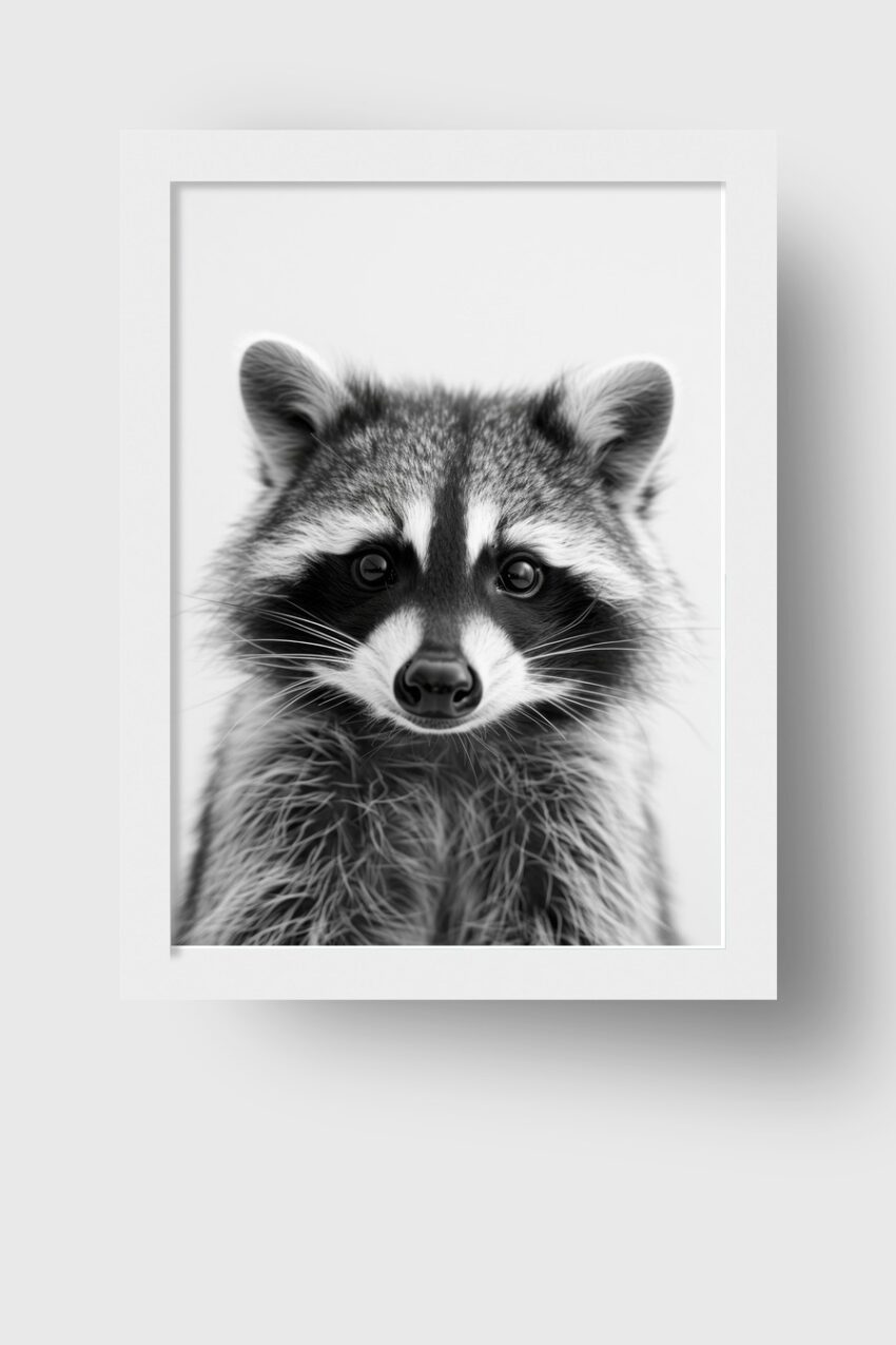 Fotografie Poster Waschbär Nahaufnahme schwarz-weiß