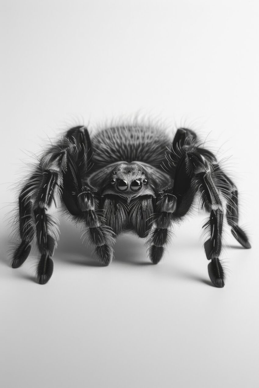 Fotografie Poster Vogelspinne frontal schwarz-weiß detailliert