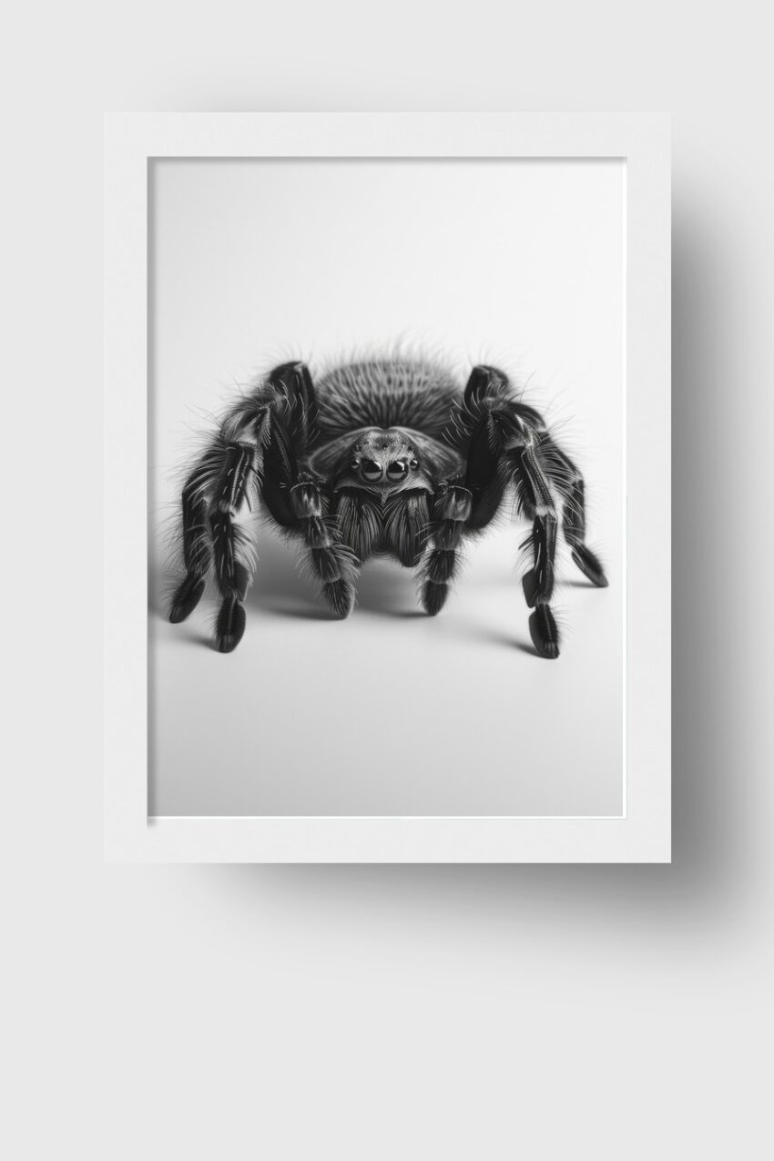 Fotografie Poster Vogelspinne frontal schwarz-weiß detailliert