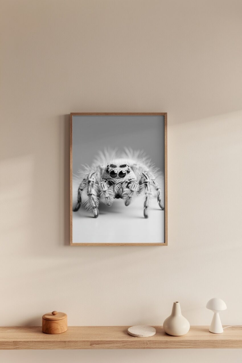 Fotografie Poster Spinne Makro schwarz-weiß intensiv