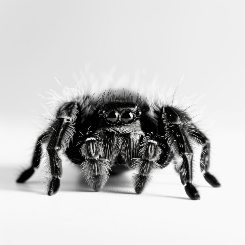 Fotografie Poster Springspinne Haare schwarz-weiß detailreich