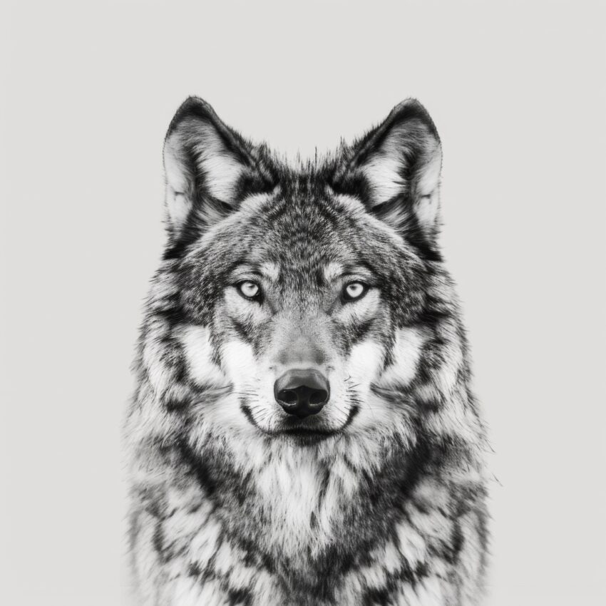 Fotografie Poster Wolf frontal schwarz-weiß
