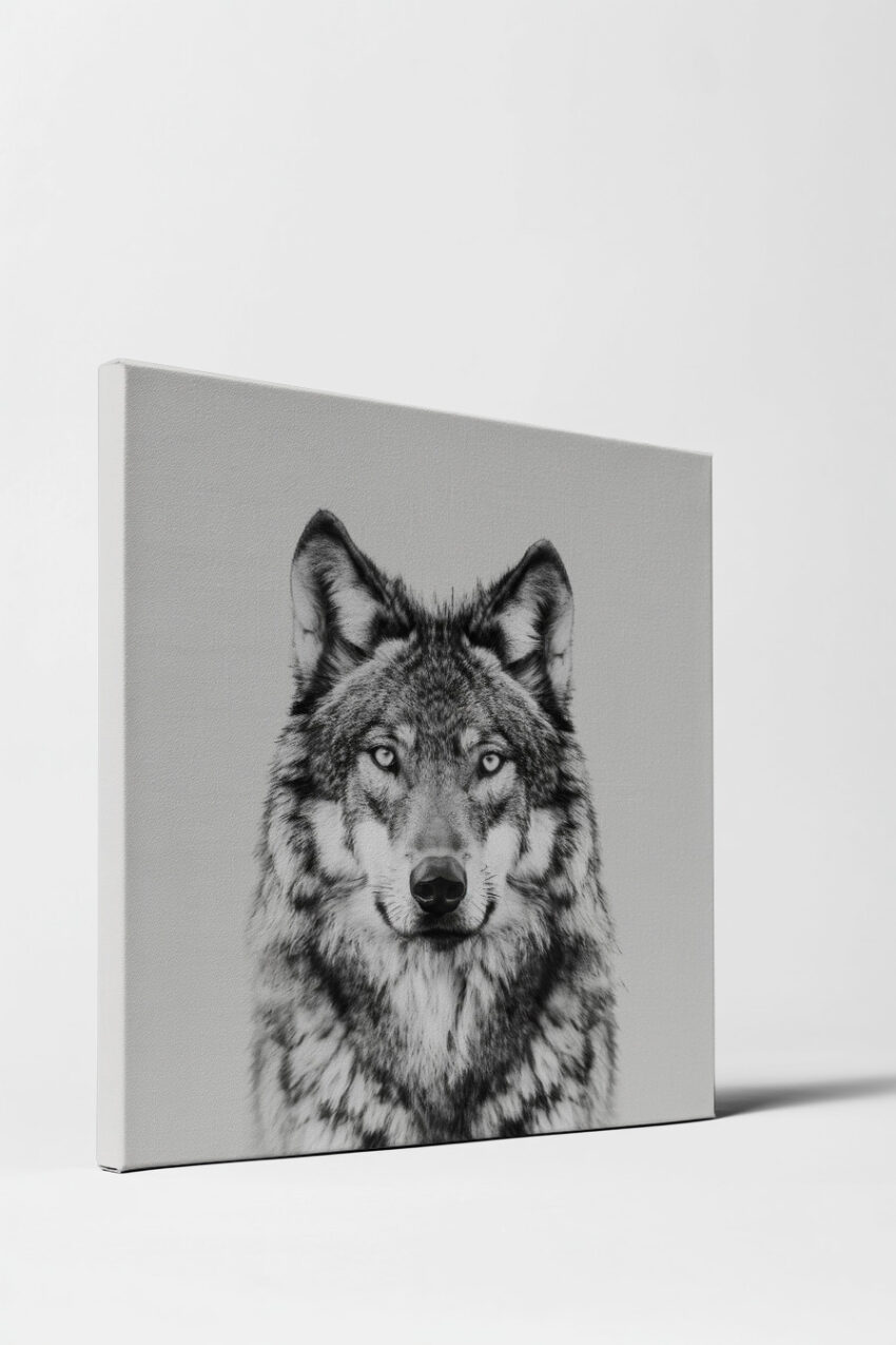 Fotografie Poster Wolf frontal schwarz-weiß