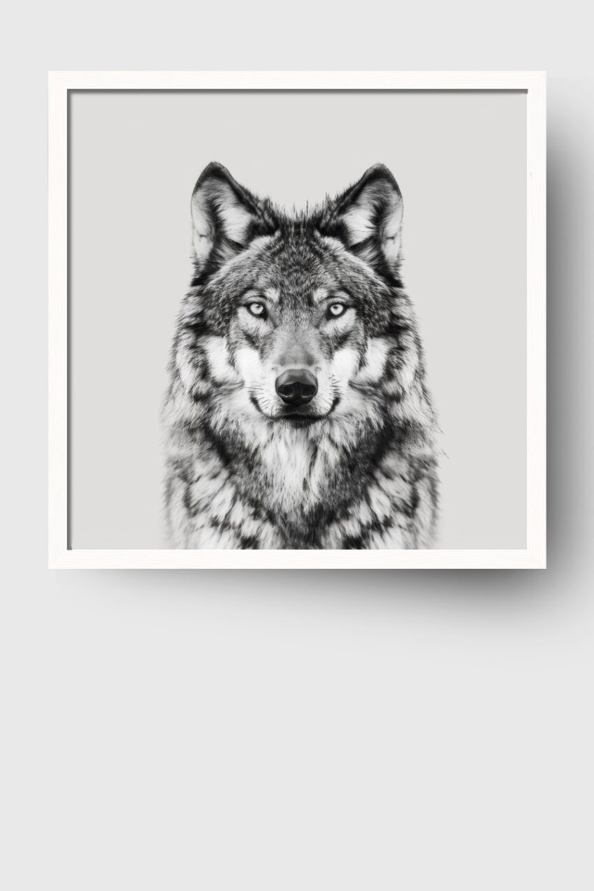 Fotografie Poster Wolf frontal schwarz-weiß