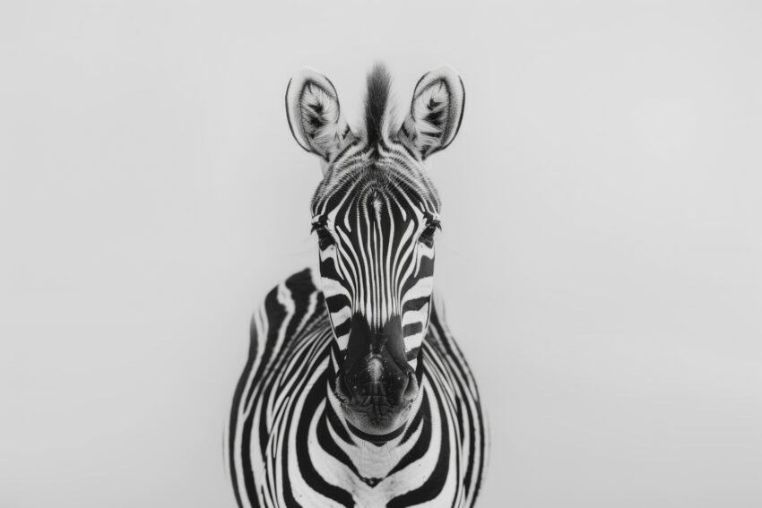 Fotografie Poster Zebra frontal Schwarz-Weiß markant
