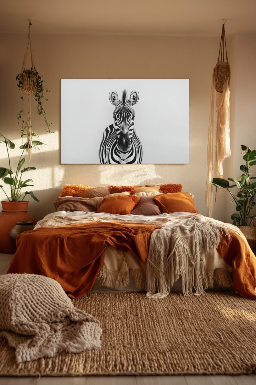 Fotografie Poster Zebra frontal Schwarz-Weiß markant