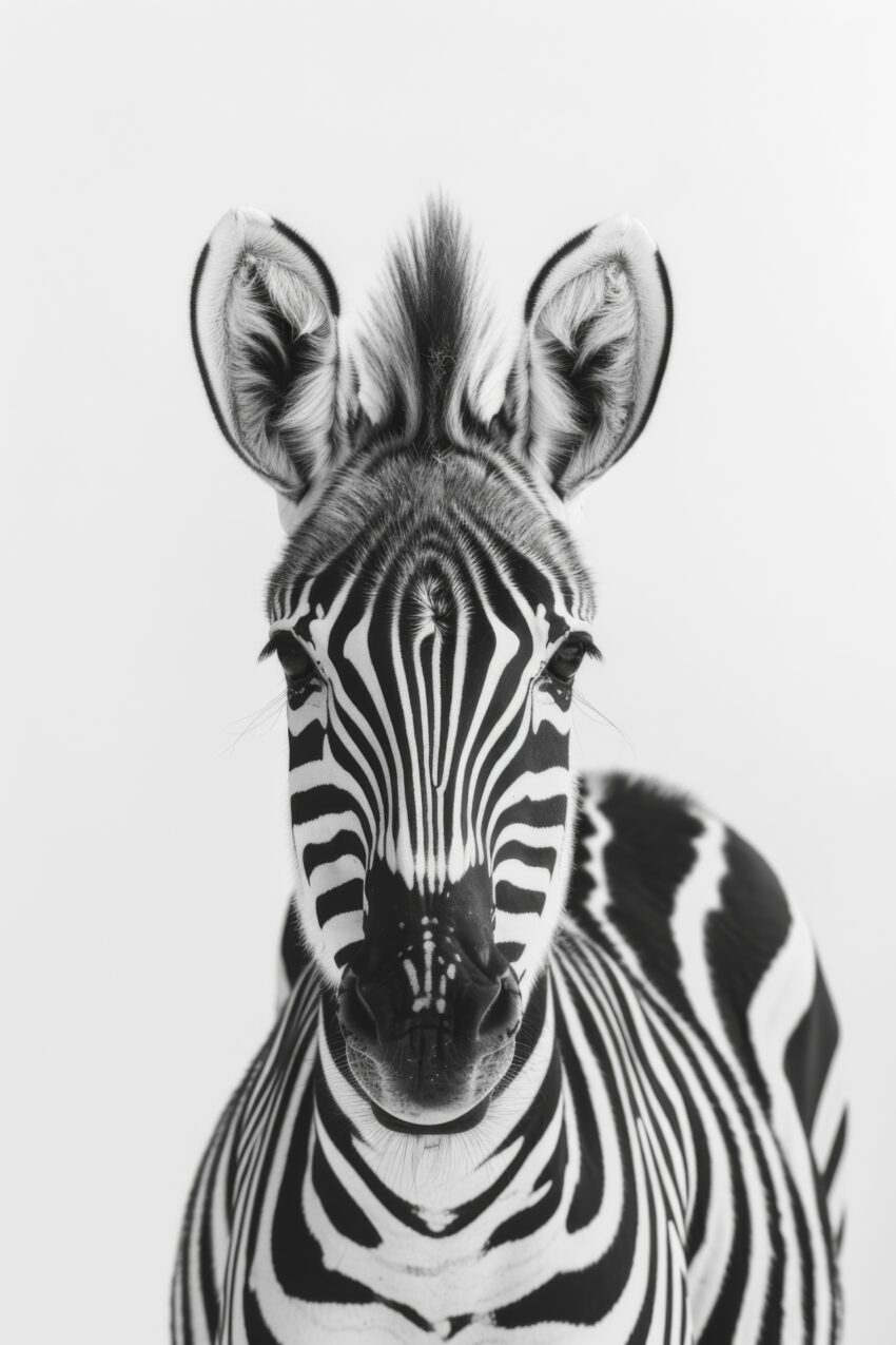 Fotografie Poster Zebra Kopf schwarz-weiß frontal