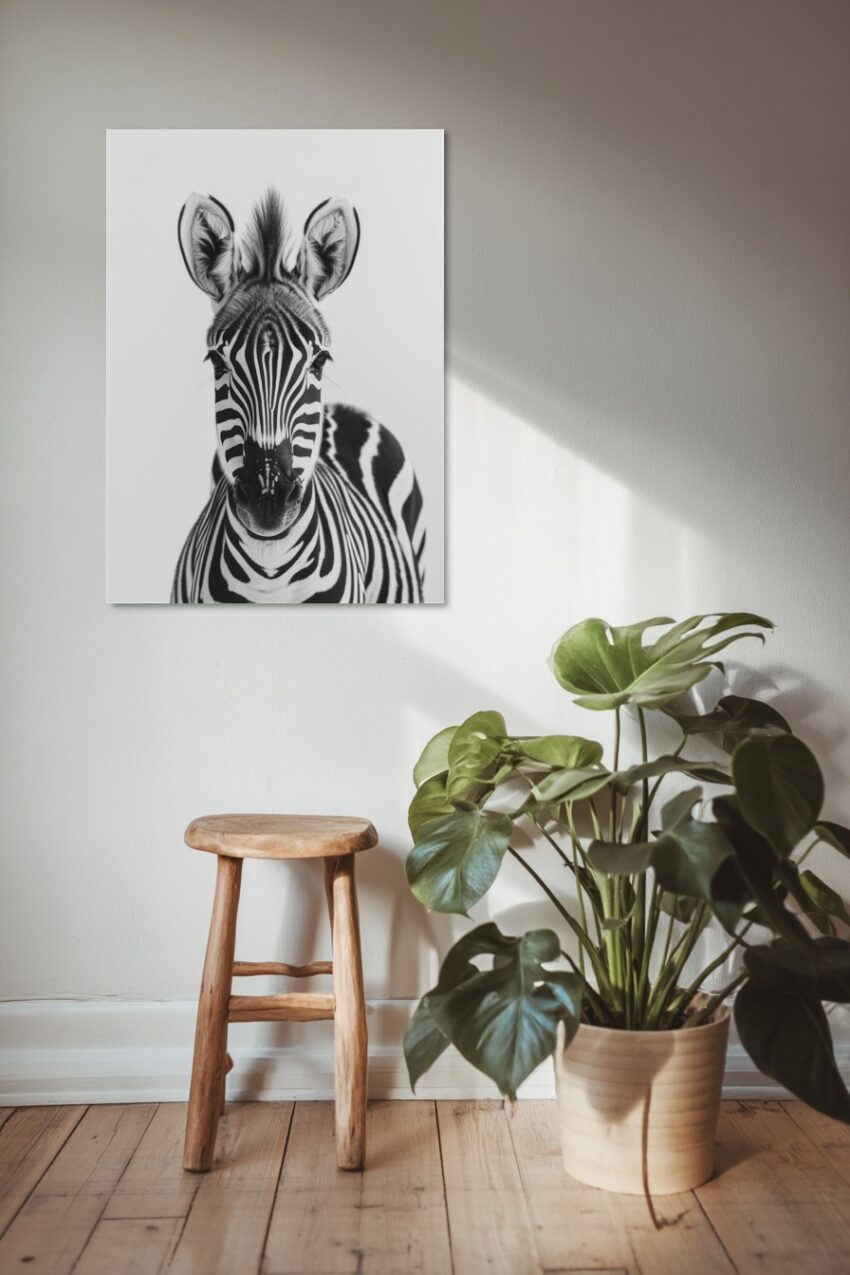 Fotografie Poster Zebra Kopf schwarz-weiß frontal