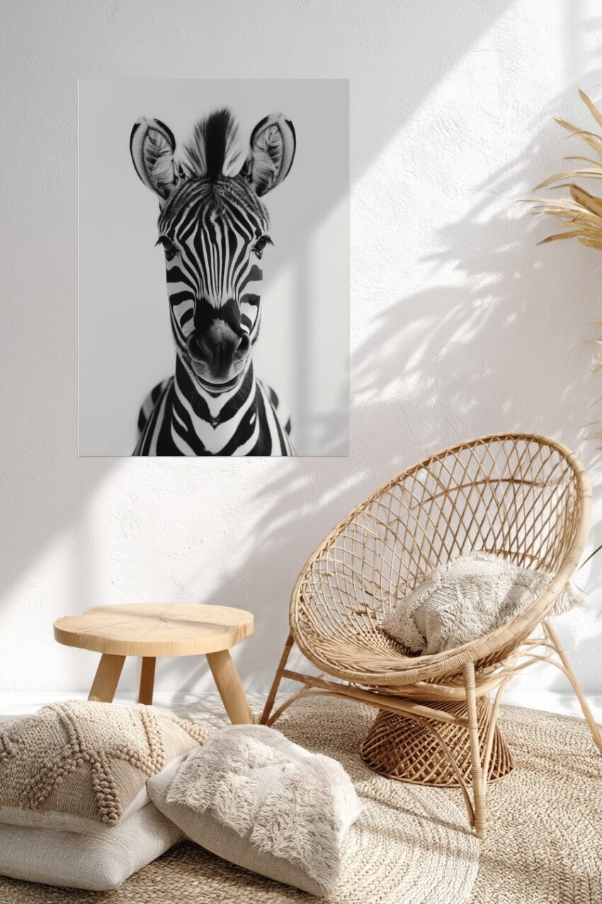 Fotografie Poster Zebra frontal schwarz-weiß nahaufnahme