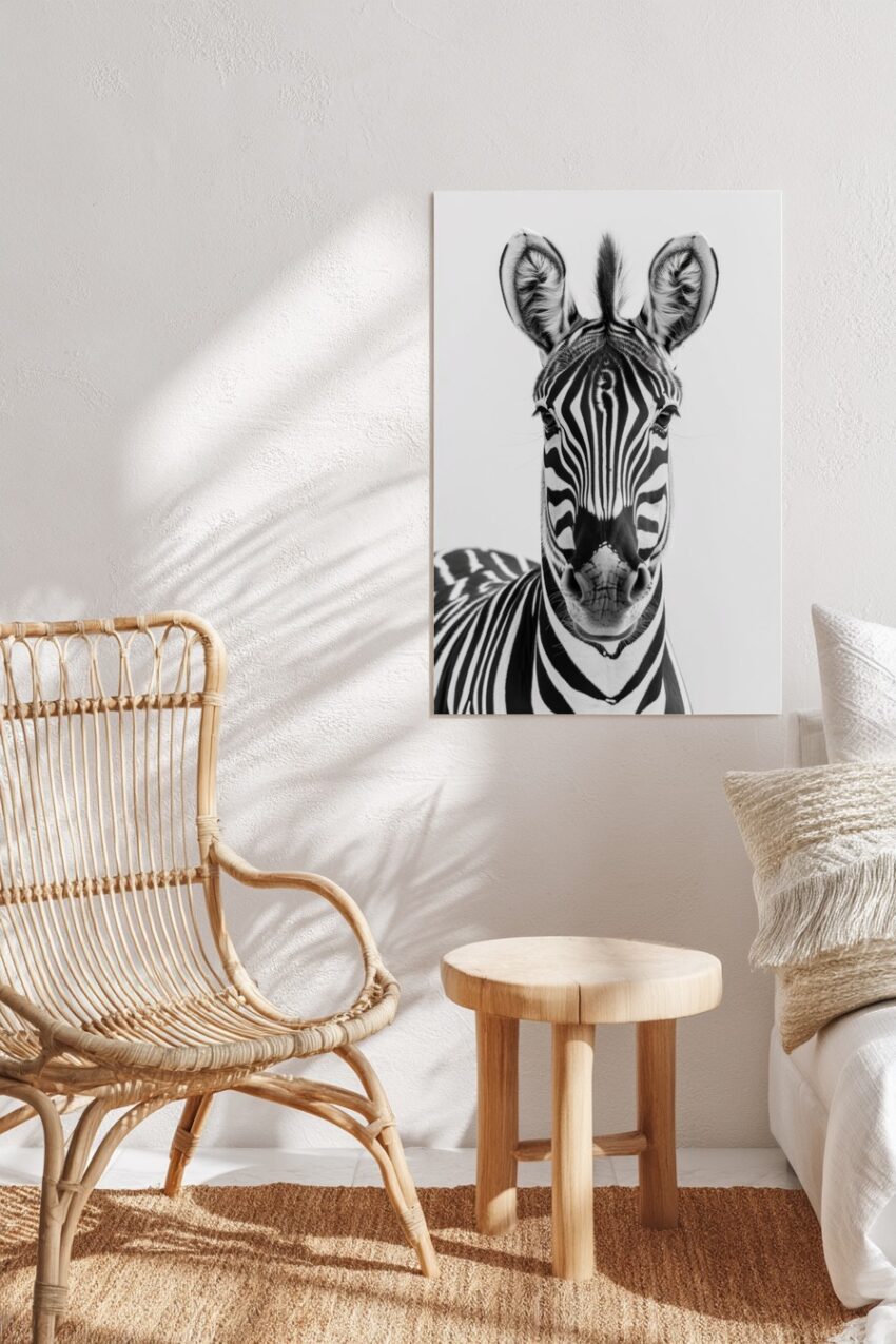 Fotografie Poster Zebra schwarz-weiß frontal