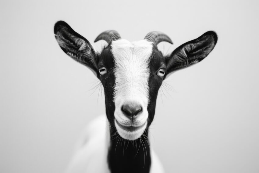 Fotografie Poster Ziege frontal schwarz-weiß Nahaufnahme