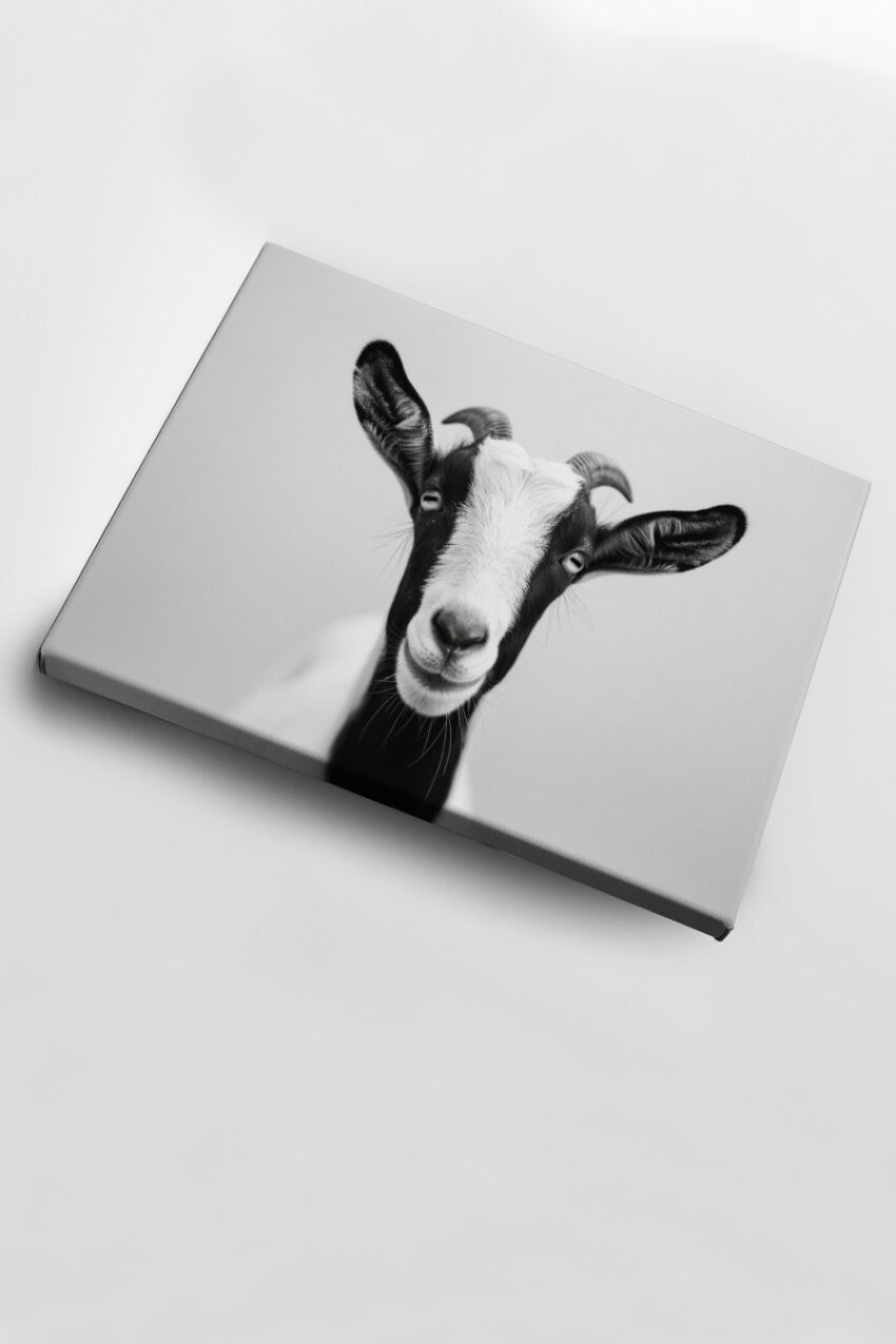 Fotografie Poster Ziege frontal schwarz-weiß Nahaufnahme