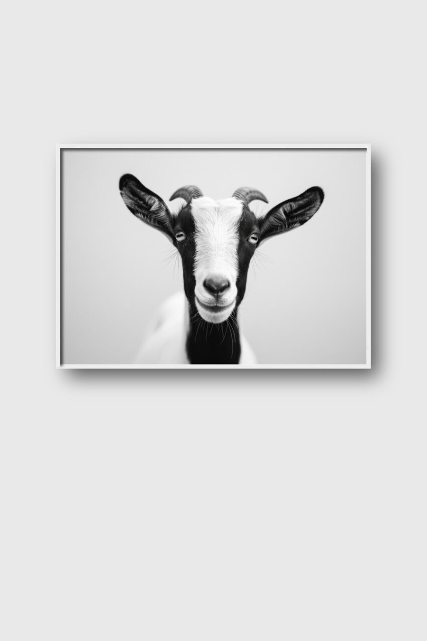 Fotografie Poster Ziege frontal schwarz-weiß Nahaufnahme
