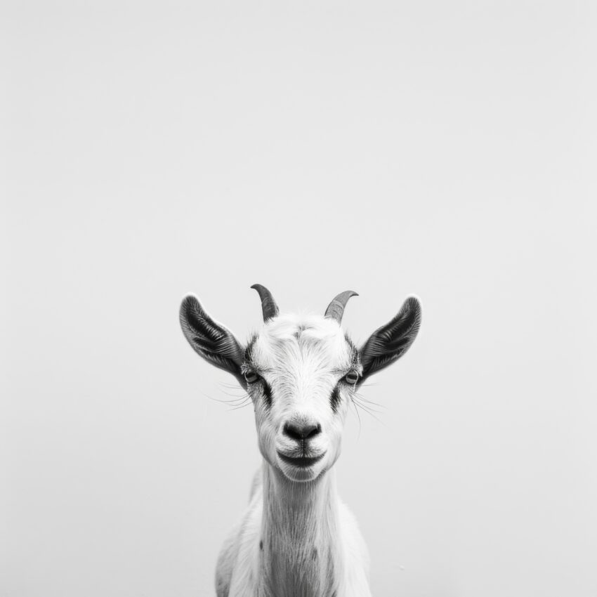 Fotografie Poster Ziege frontal schwarz-weiß minimalistisch