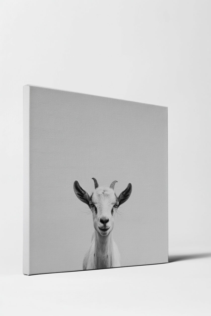 Fotografie Poster Ziege frontal schwarz-weiß minimalistisch