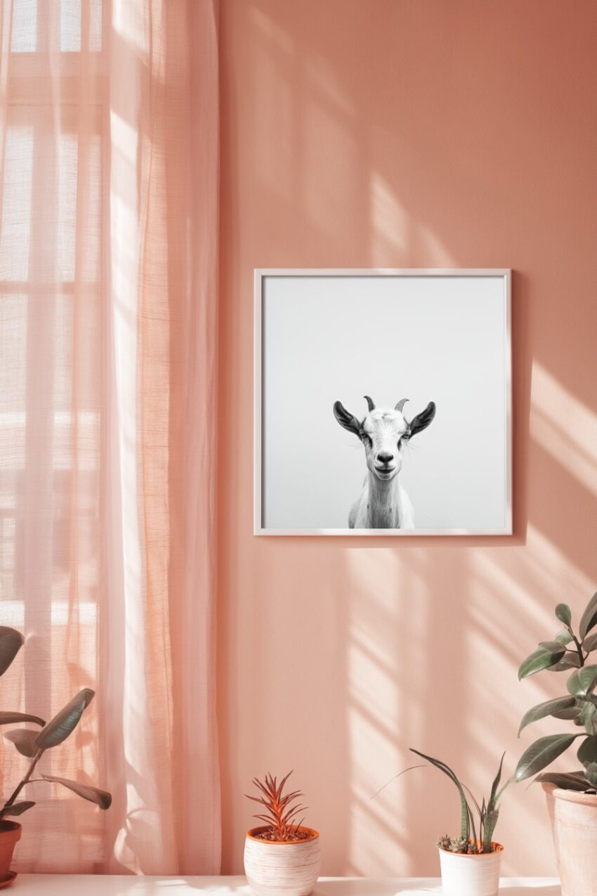 Fotografie Poster Ziege frontal schwarz-weiß minimalistisch