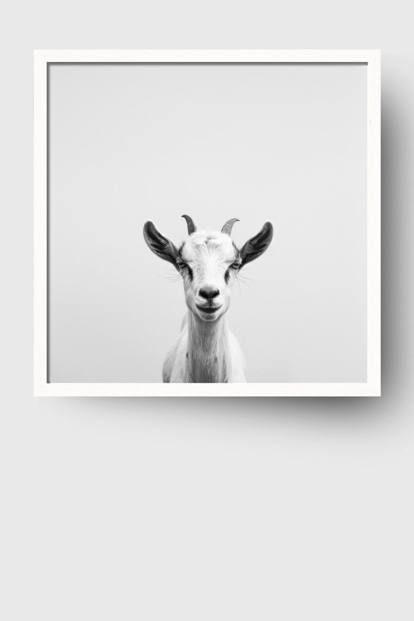 Fotografie Poster Ziege frontal schwarz-weiß minimalistisch