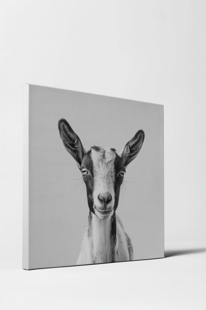 Fotografie Poster Ziege schwarz-weiß frontal