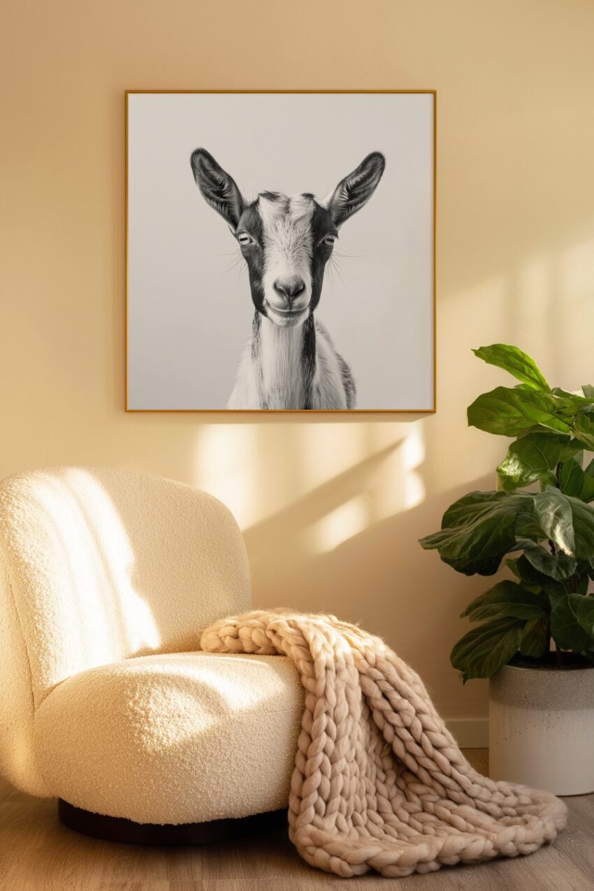 Fotografie Poster Ziege schwarz-weiß frontal