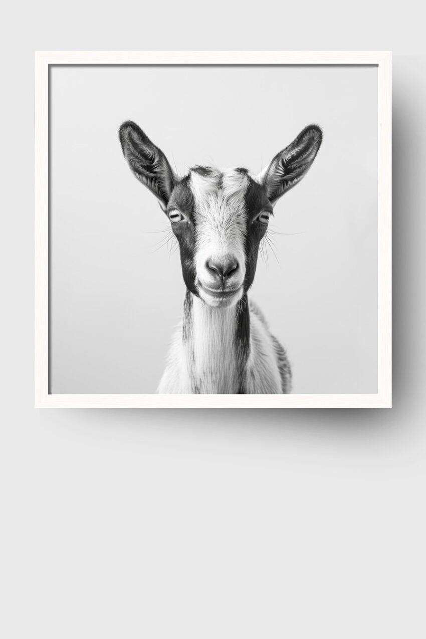 Fotografie Poster Ziege schwarz-weiß frontal
