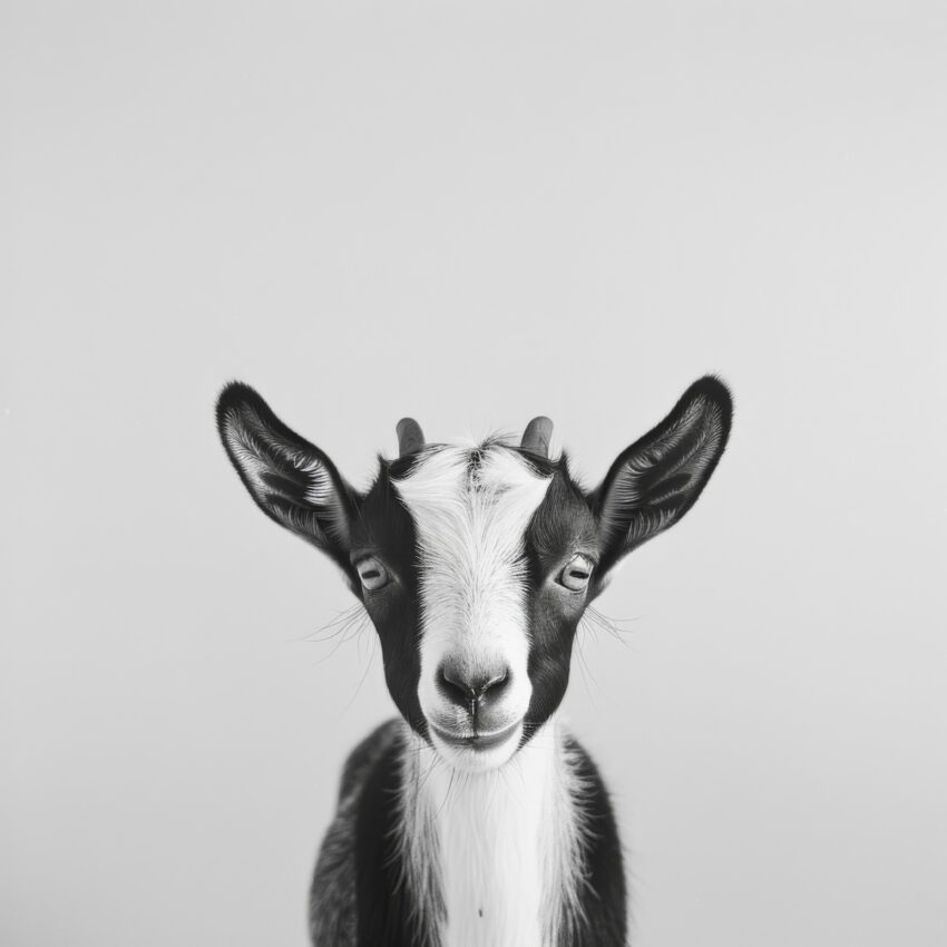Fotografie Poster Ziegenkopf frontal schwarz-weiß klar