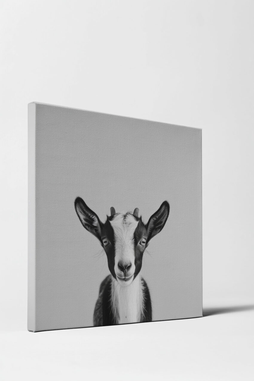 Fotografie Poster Ziegenkopf frontal schwarz-weiß klar