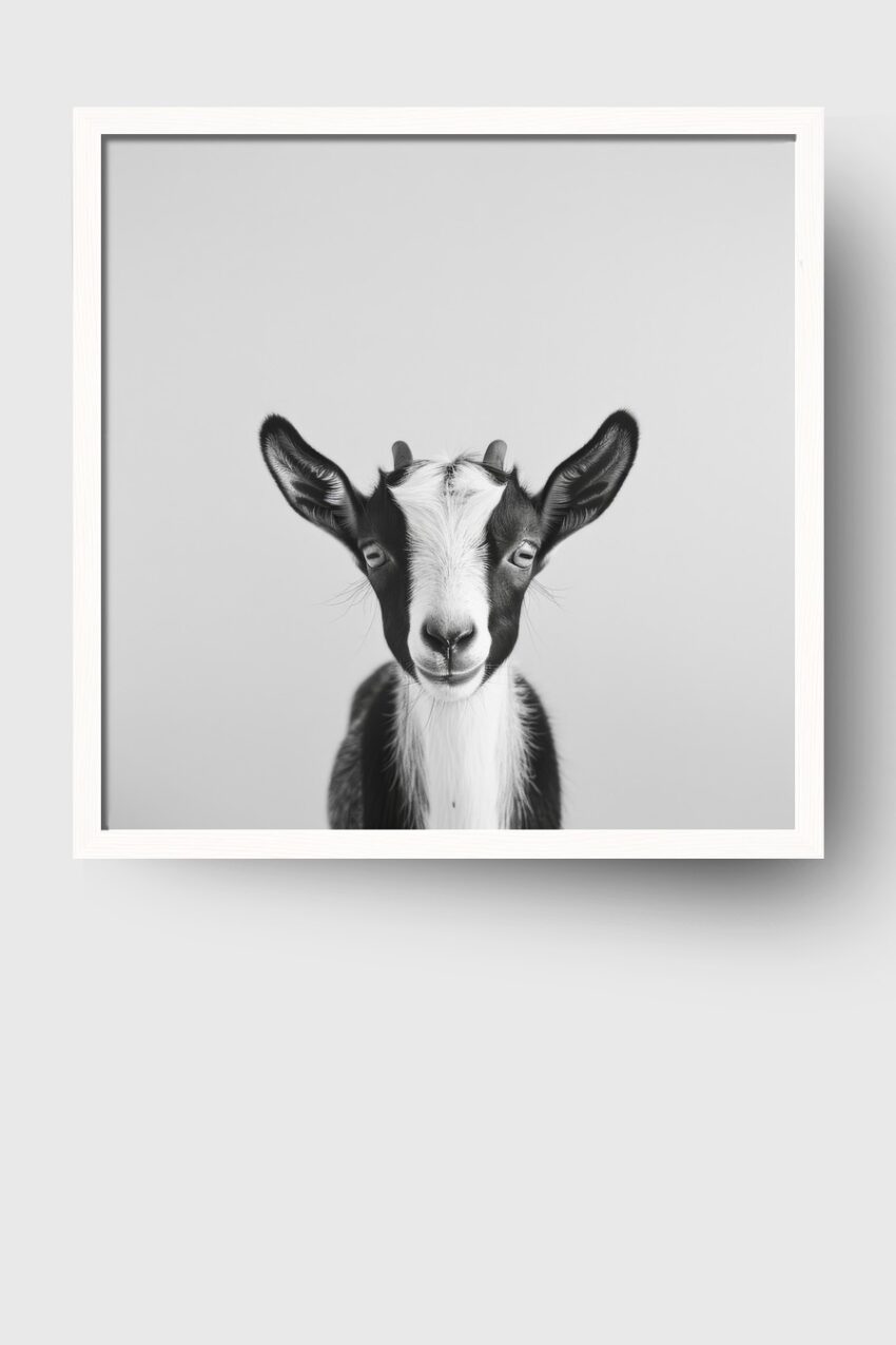 Fotografie Poster Ziegenkopf frontal schwarz-weiß klar