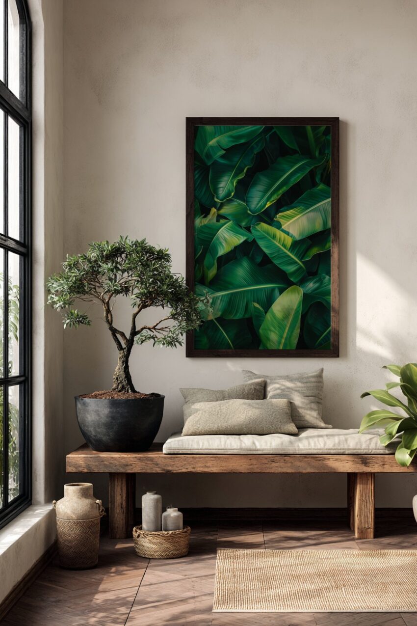 Fotografie Poster Bananenblatt grün tropisch nahaufnahme