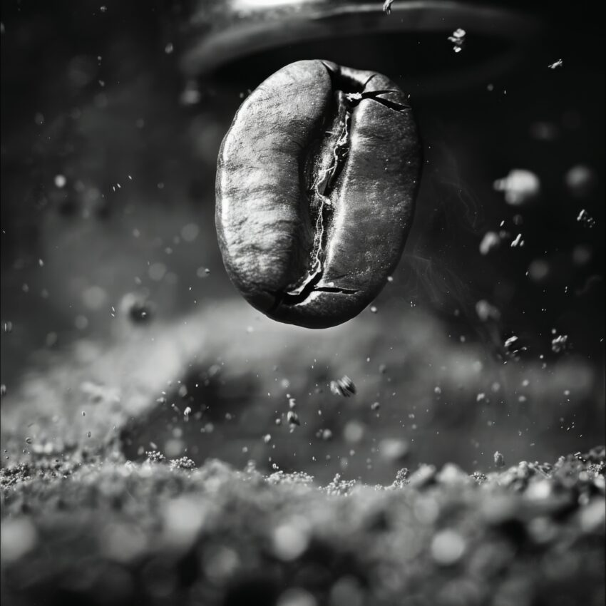 Fotografie Poster Kaffeebohne Nahaufnahme schwarz-weiß