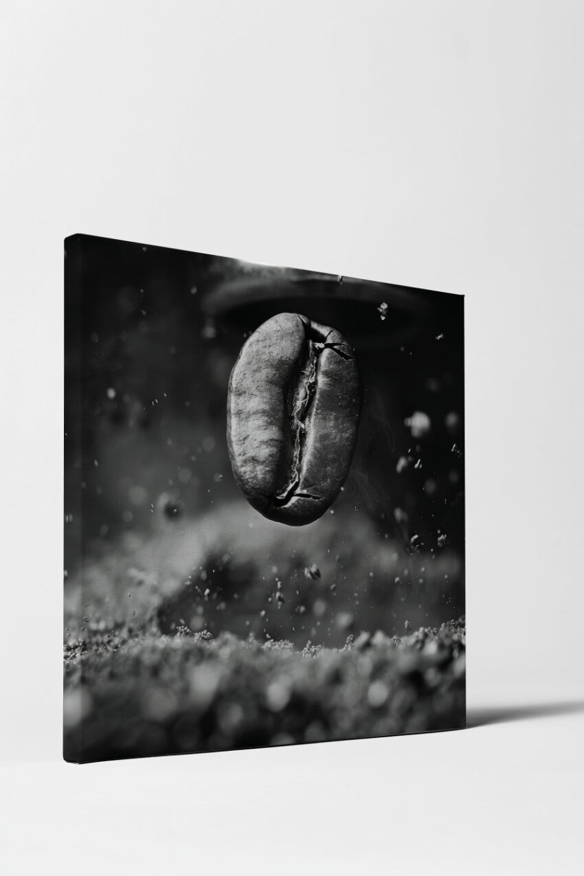 Fotografie Poster Kaffeebohne Nahaufnahme schwarz-weiß