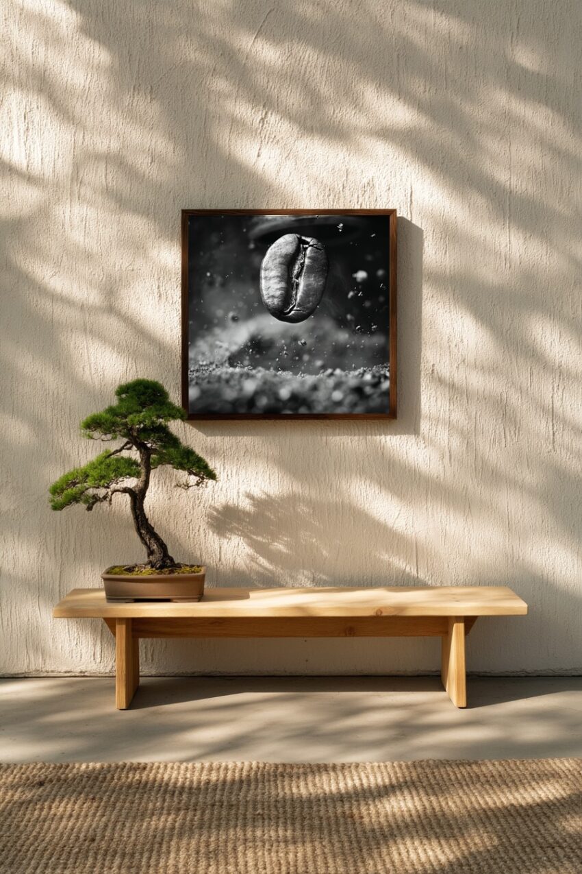 Fotografie Poster Kaffeebohne Nahaufnahme schwarz-weiß