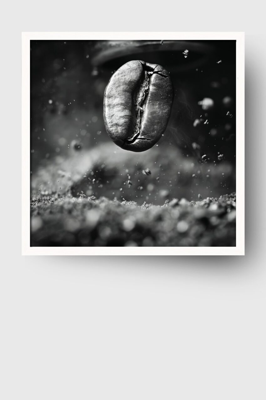 Fotografie Poster Kaffeebohne Nahaufnahme schwarz-weiß