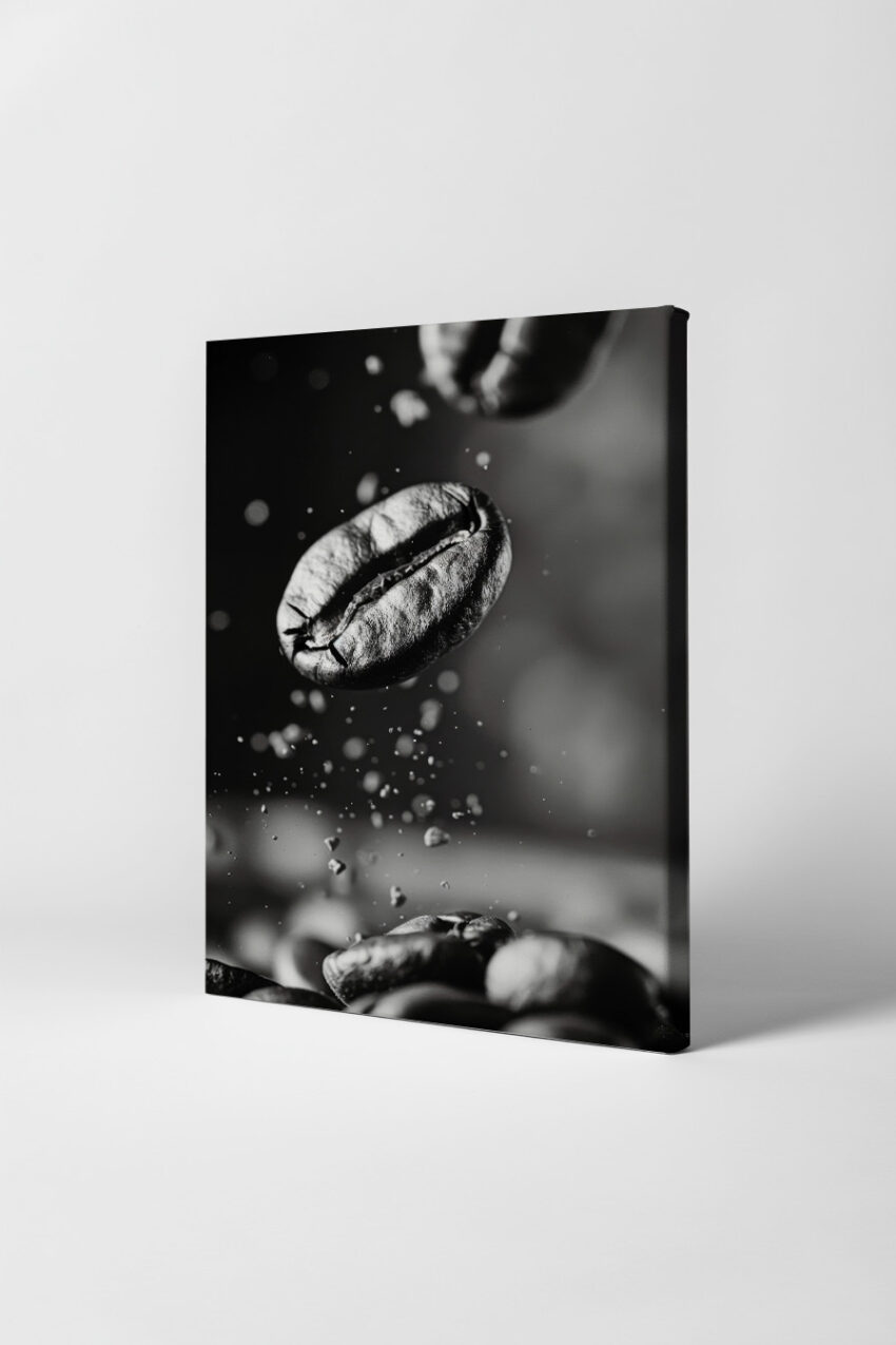 Fotografie Poster Kaffeebohne Nahaufnahme schwarz-weiß