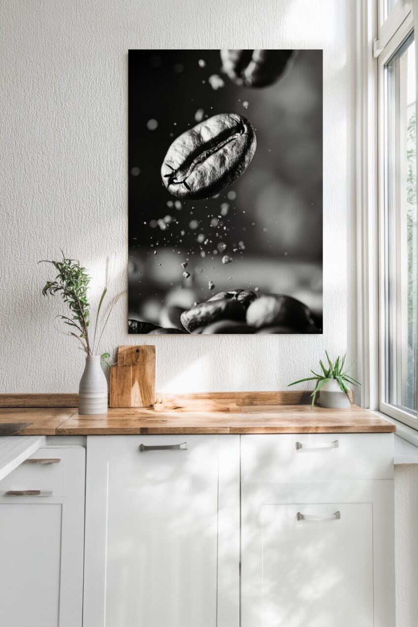 Fotografie Poster Kaffeebohne Nahaufnahme schwarz-weiß