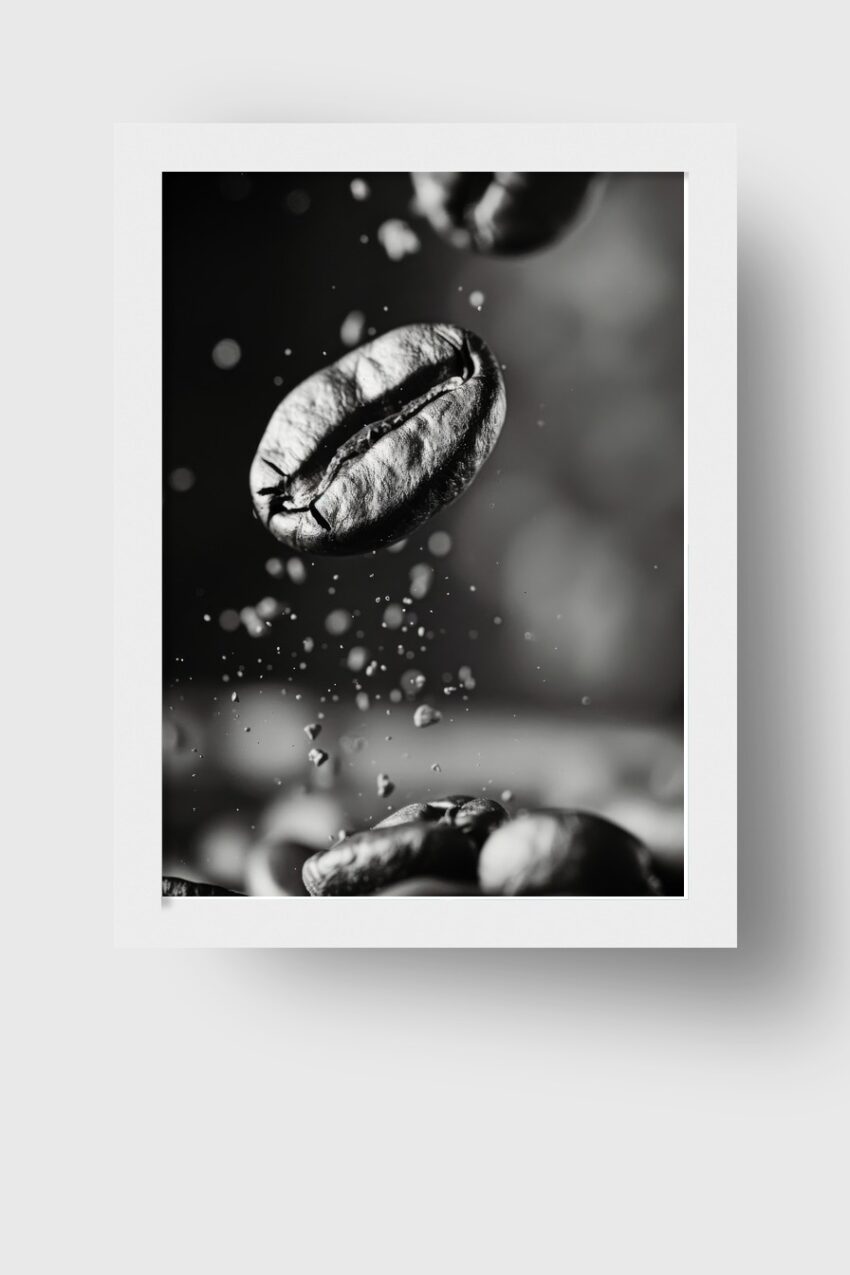 Fotografie Poster Kaffeebohne Nahaufnahme schwarz-weiß