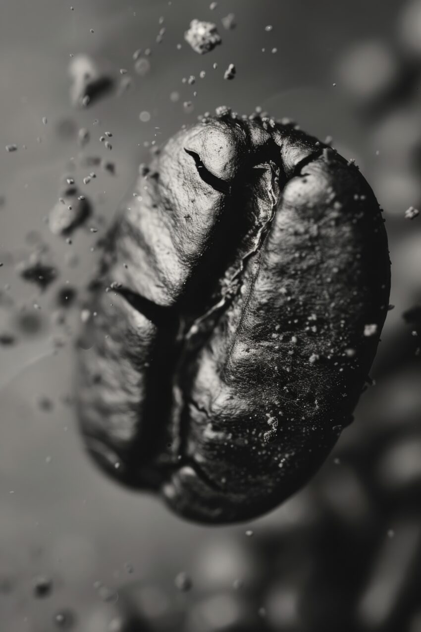 Fotografie Poster Kaffeebohne schwarz-weiß Nahaufnahme