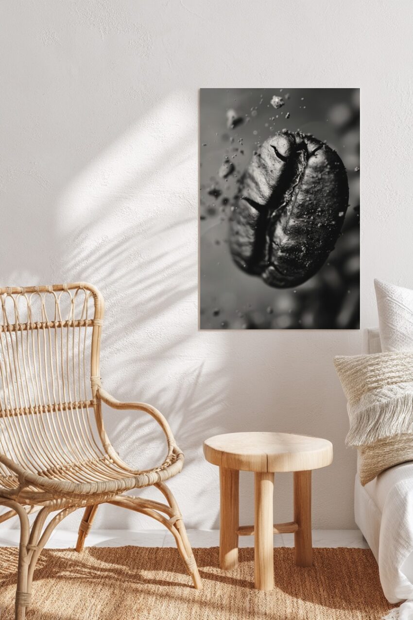 Fotografie Poster Kaffeebohne schwarz-weiß Nahaufnahme