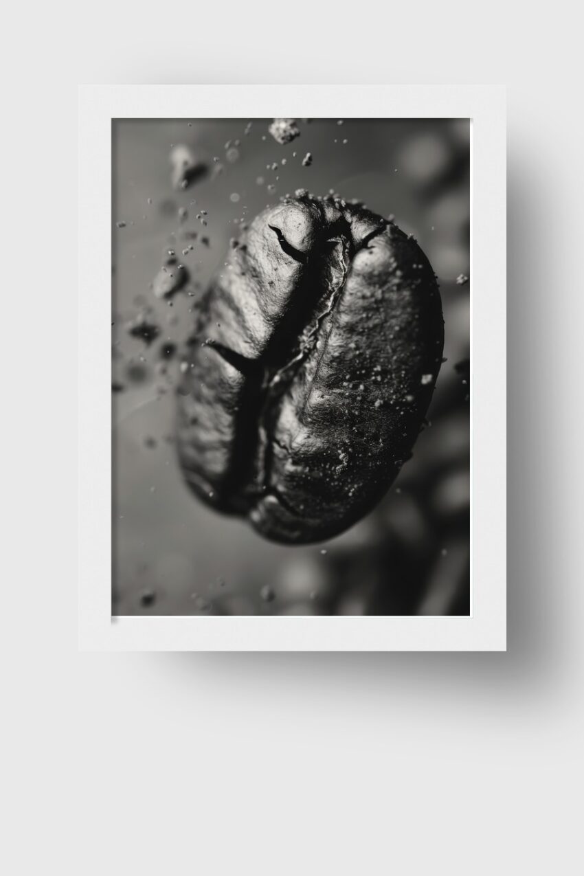 Fotografie Poster Kaffeebohne schwarz-weiß Nahaufnahme