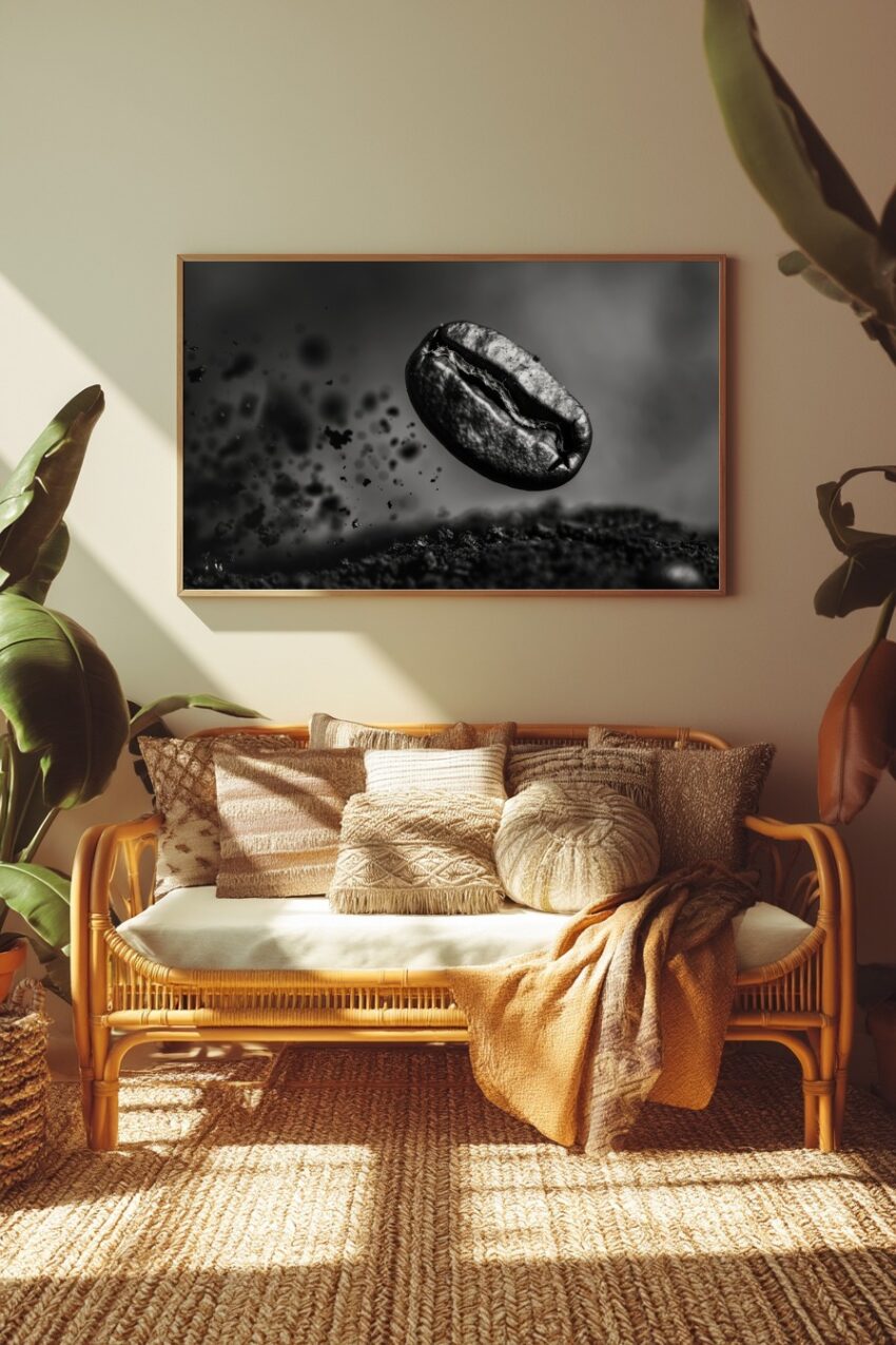 Fotografie Poster Kaffeebohne schwarz-weiß intensiv