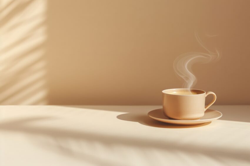 Fotografie Poster Kaffeetasse Dampf beige minimalistisch