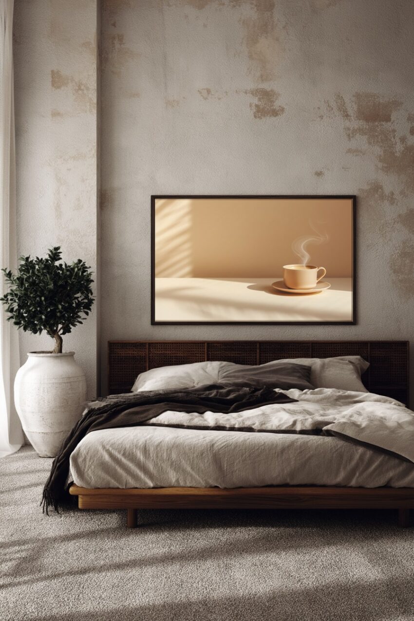 Fotografie Poster Kaffeetasse Dampf beige minimalistisch