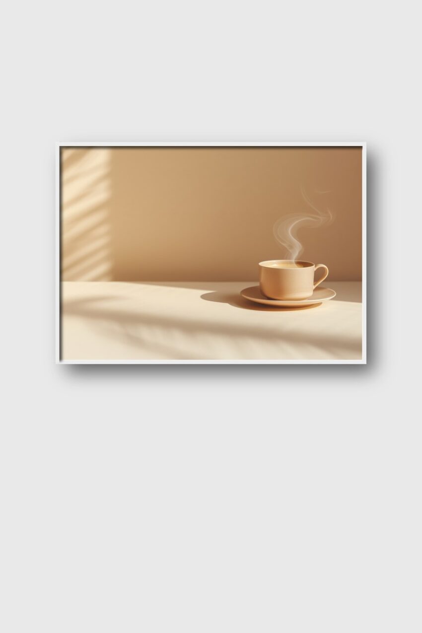 Fotografie Poster Kaffeetasse Dampf beige minimalistisch