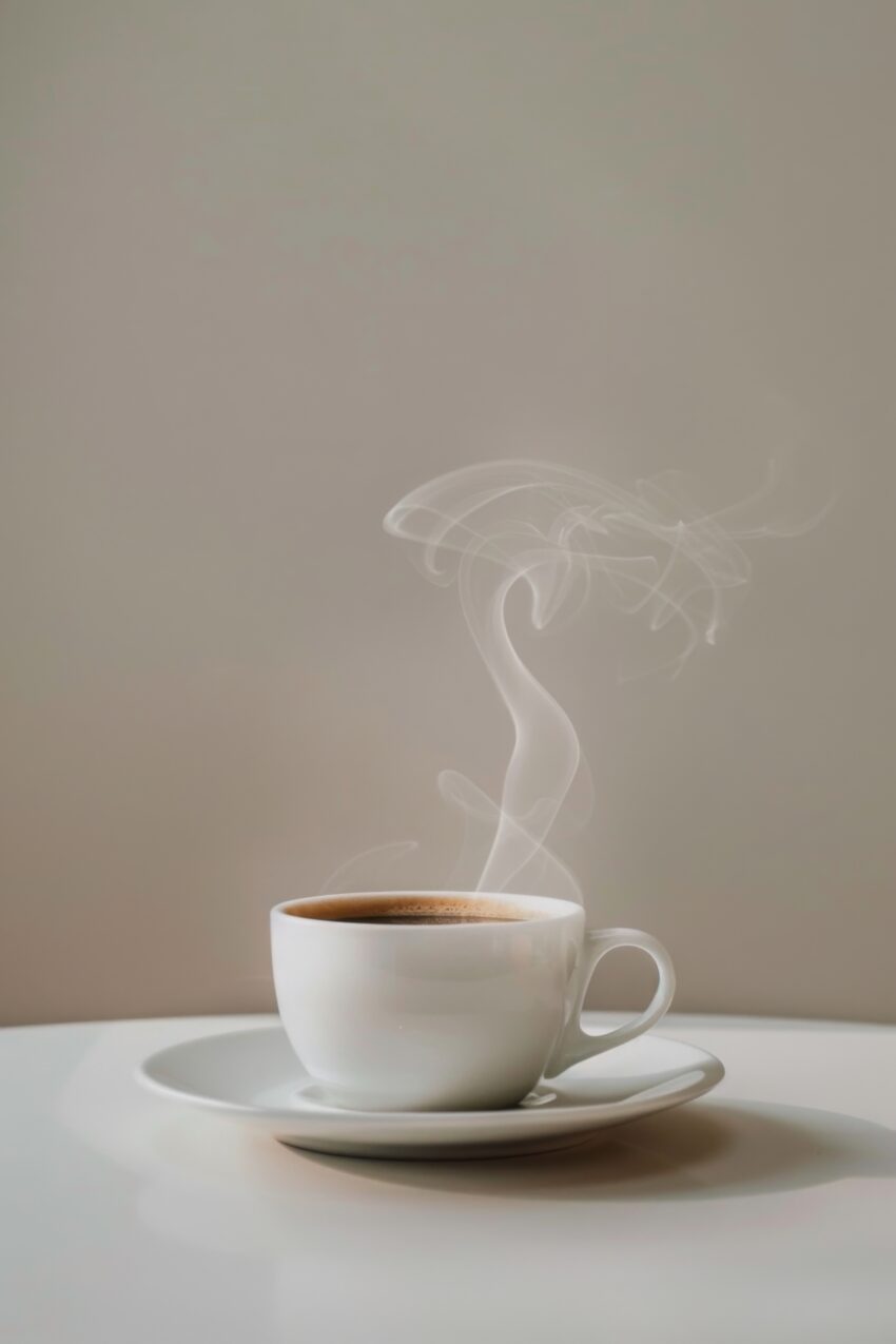 Fotografie Poster Kaffee Tasse Dampf weiß minimalistisch